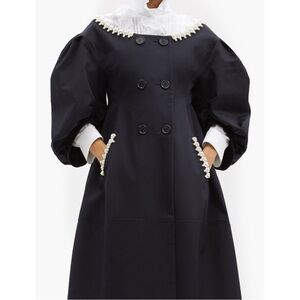 Simone Rocha SS21 Dark Navy Blue Double Breasted Pearl Embellished Cotton Coat
